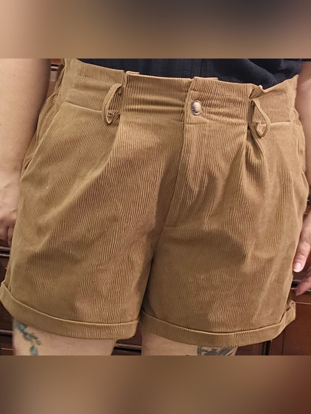 SHEIN High-Waist Corduroy Shorts in Brown